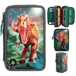 Federtasche Triple Dino LED Grau