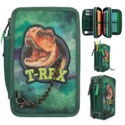 Federtasche Triple Dino World Mit Kette Grün