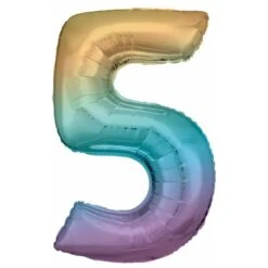 AMSCAN Folienballon - Folienballon Regenbogen-Pastell Zahl 5